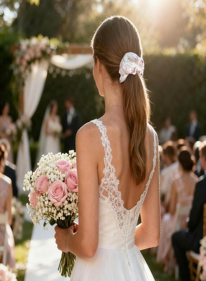 PIDOUDOU 3 Pieces Floral Scrunchies for Women, Blossom Lace Scrunchies Hair Ties Ponytail Holder Hair Accessories Gift - Image 3